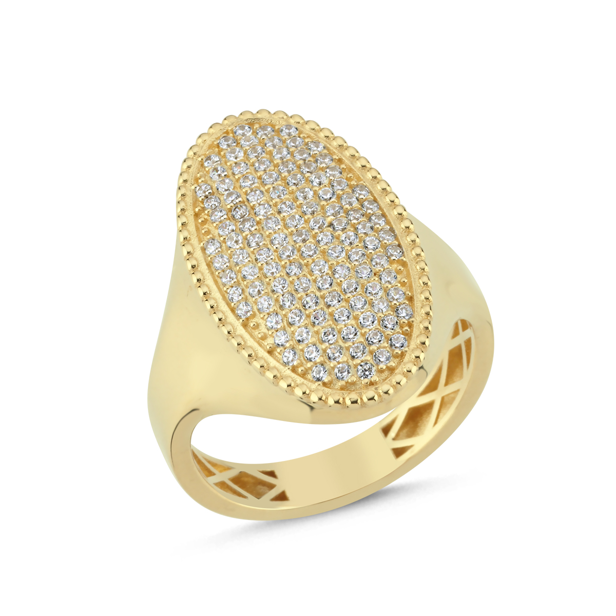 14 Ayar Zirkon Taşlı Oval Yüzük