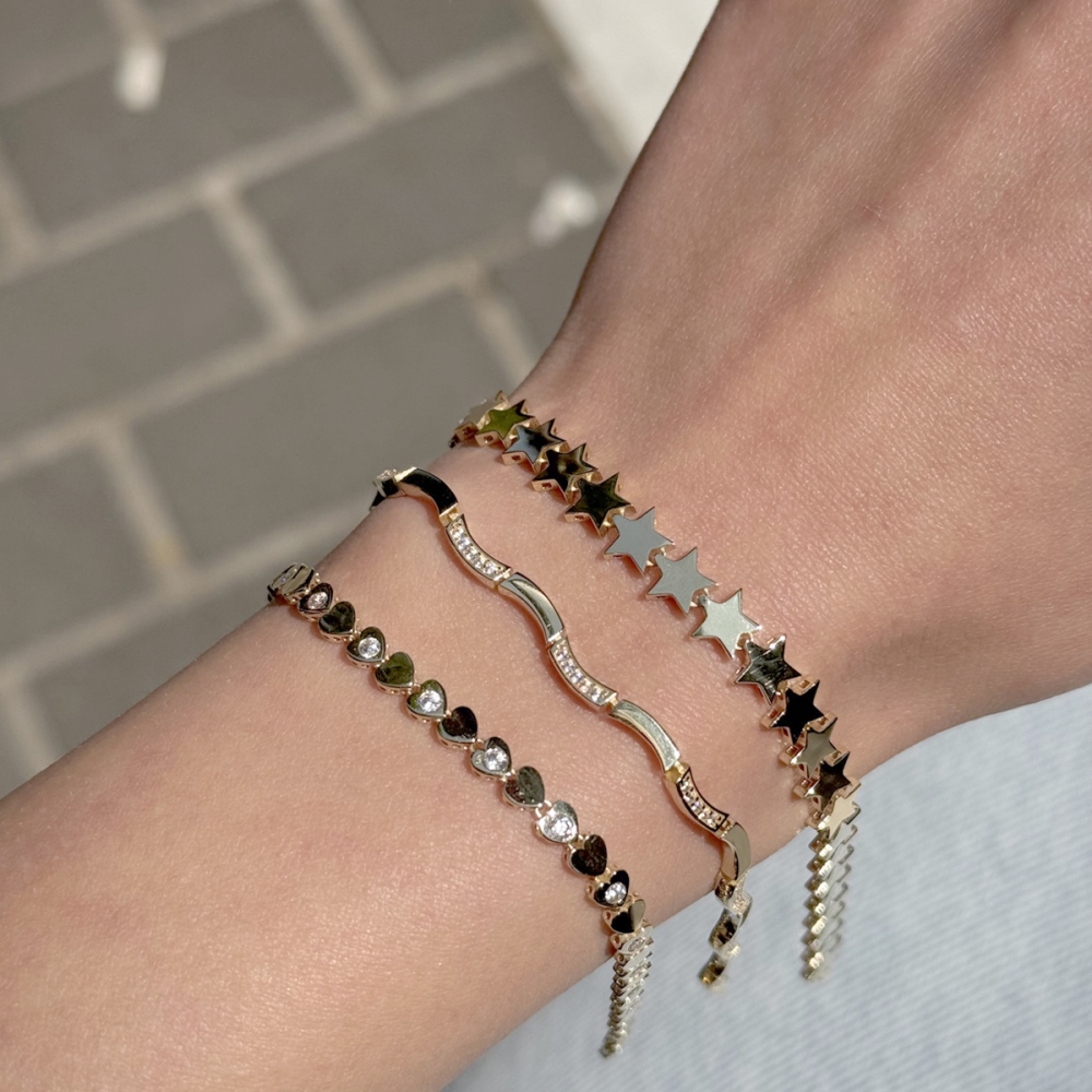 14 Ayar Taşlı Zikzak Bileklik