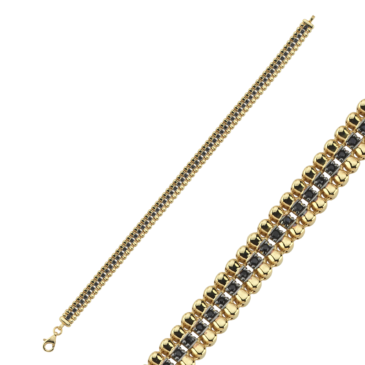 14 Ayar Siyah Taşlı Kemik Bileklik