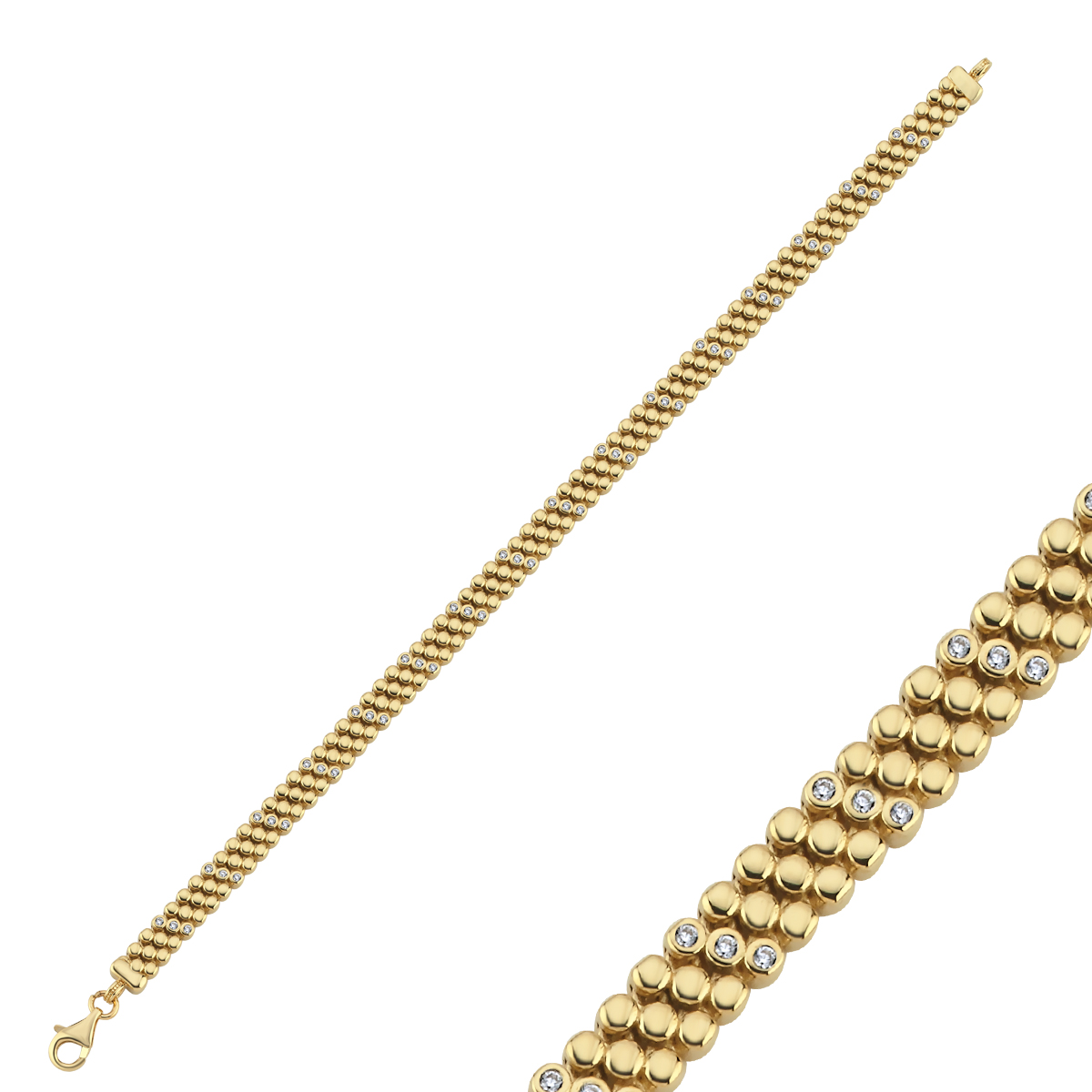 14 Ayar Üç Sıralı Taşlı Petek Bileklik