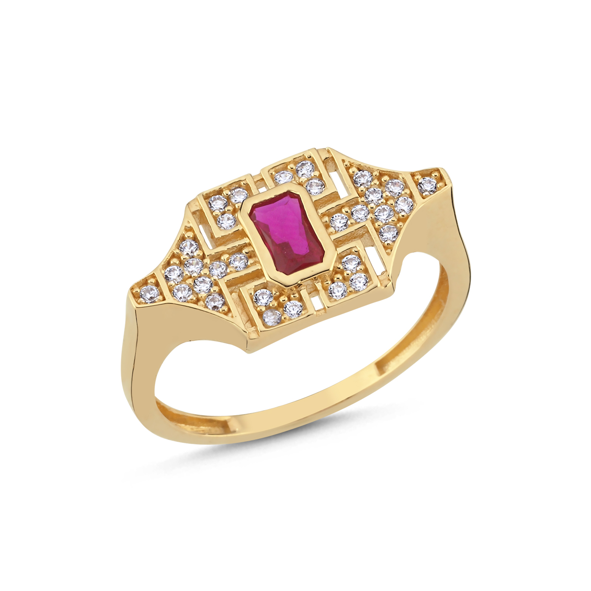 14 Ayar kırmızı Taşlı Vintage Yüzük