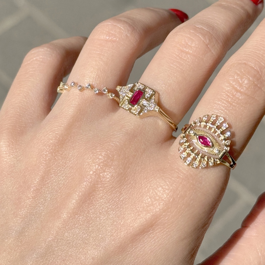 14 Ayar kırmızı Taşlı Vintage Yüzük