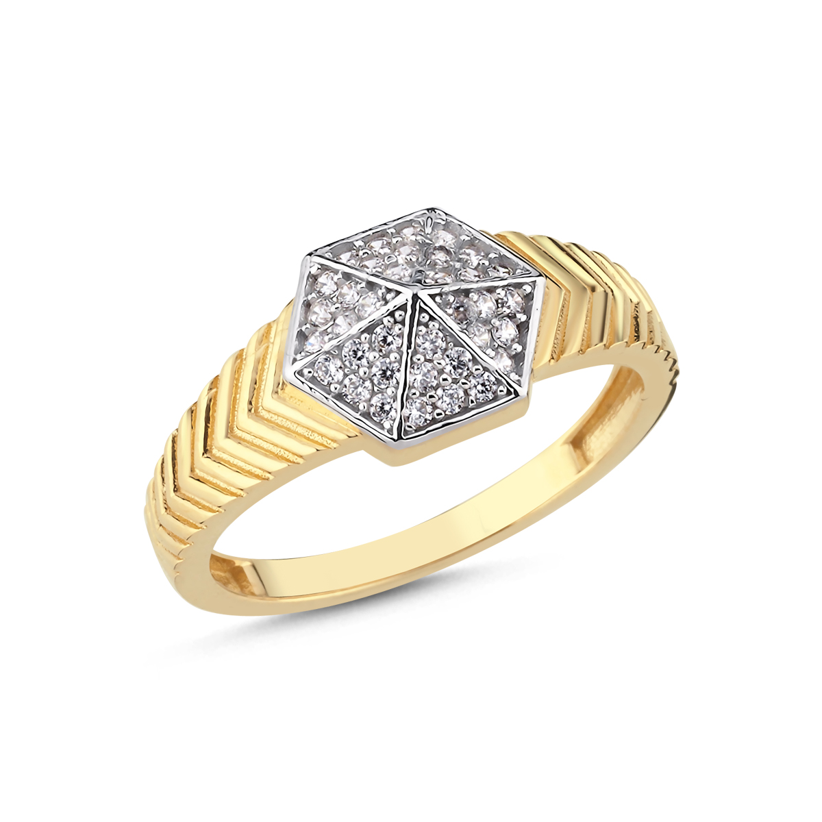 14 Ayar Altıgen Taşlı Yüzük