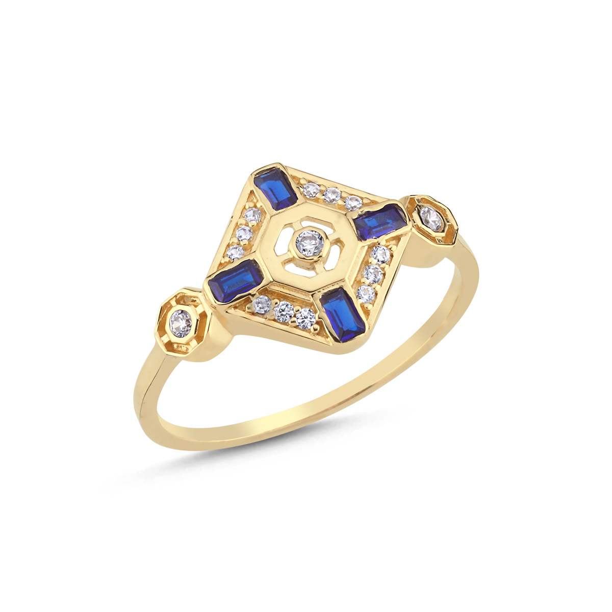 14 Ayar Mavi Taşlı Altın Yüzük