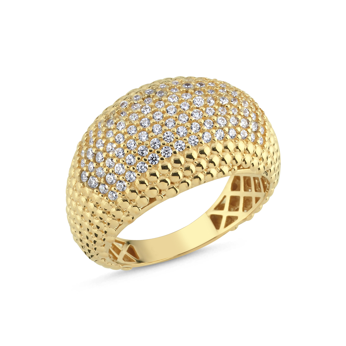 14 Ayar Zirkon Taşlı Bombeli Yüzük