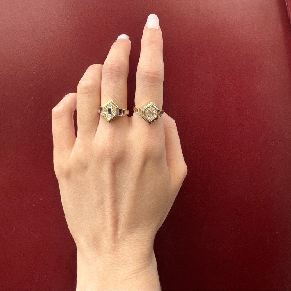 14 Ayar Mavi Taşlı Vintage Yüzük