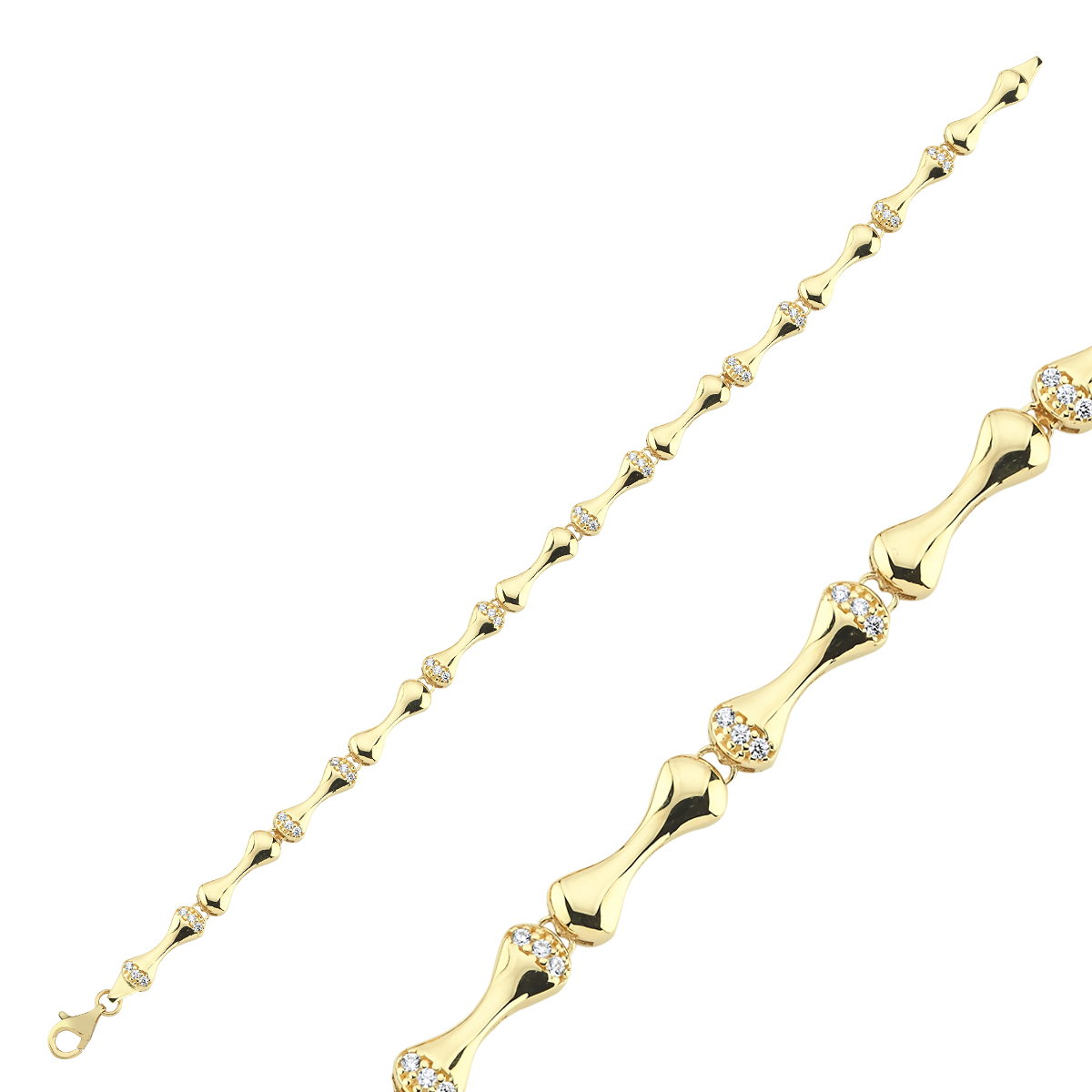 14 Ayar Taşlı Kemik Model Bileklik