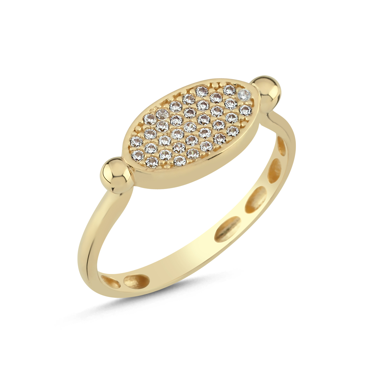 14 Ayar İnce Form Oval Model Taşlı Altın Yüzük