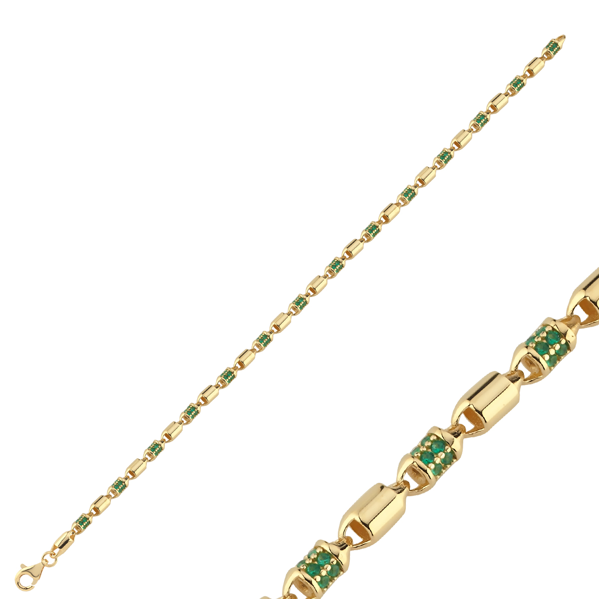 14 Ayar Yeşil Taşlı Silindir Bileklik