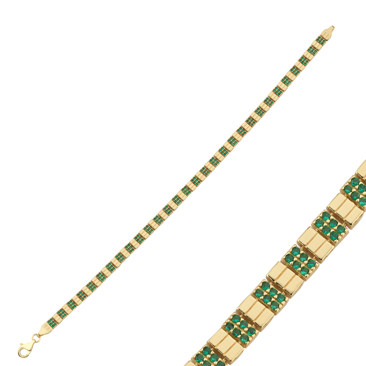 14 Ayar Yeşil Taşlı Kare Bileklik