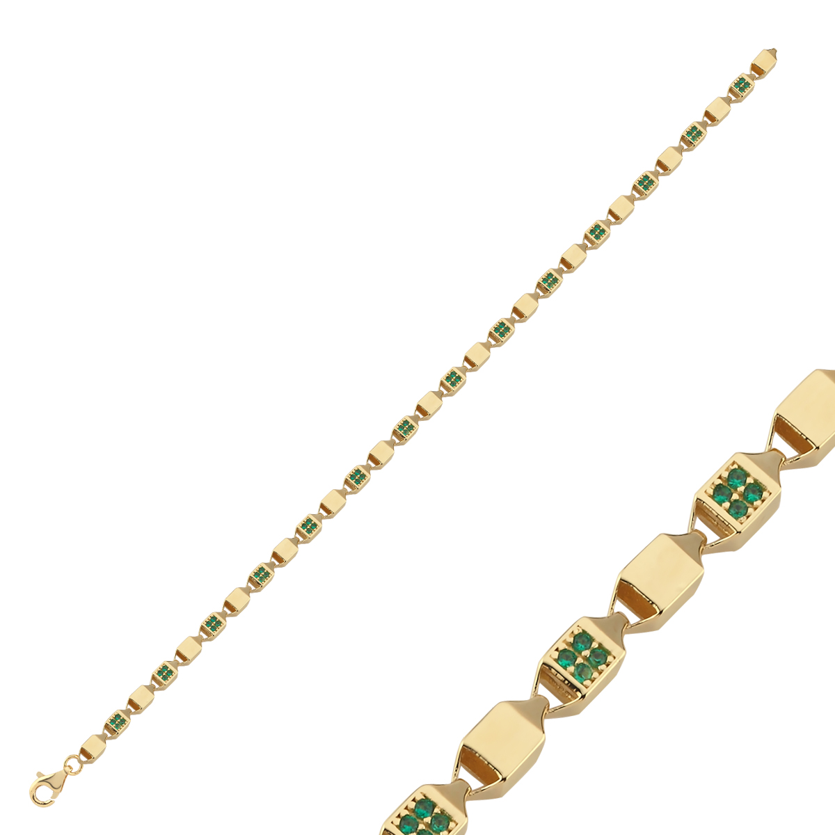 14 Ayar Yeşil Taşlı Küp Bileklik