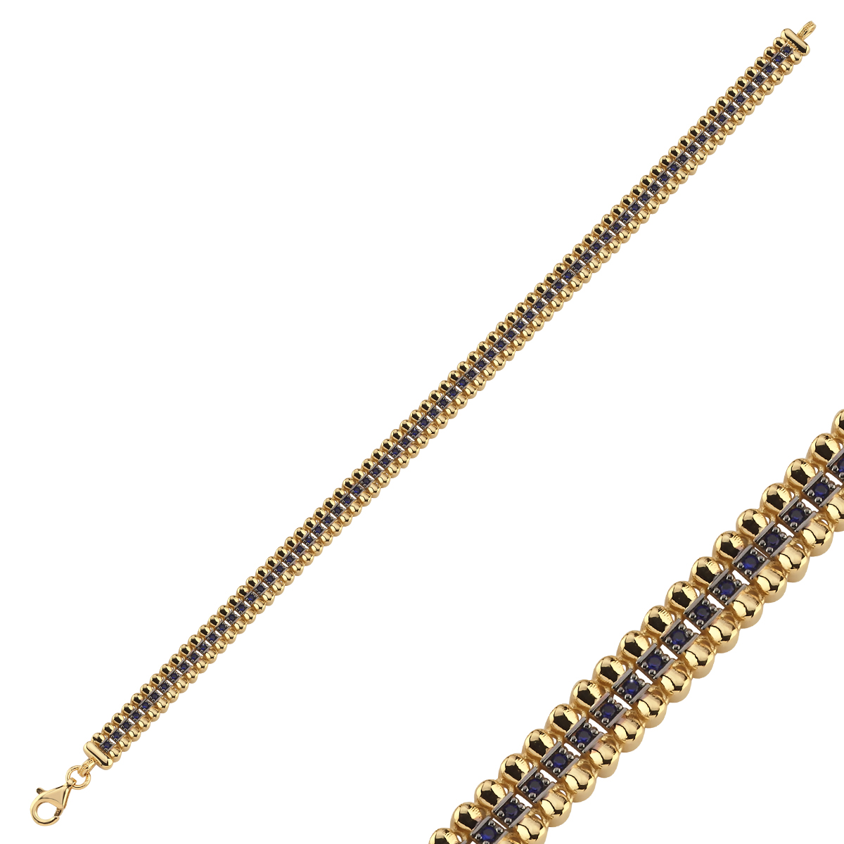 14 Ayar Mavi Taşlı Kemik Bileklik