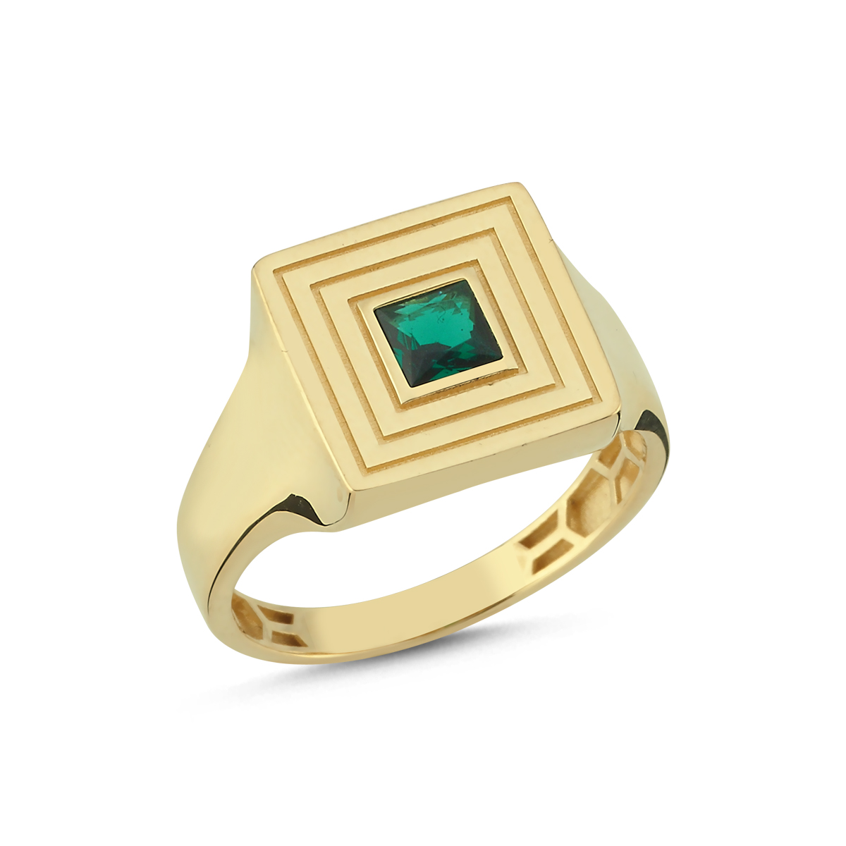 Kare Şeritli Yeşil Taşlı Yüzük