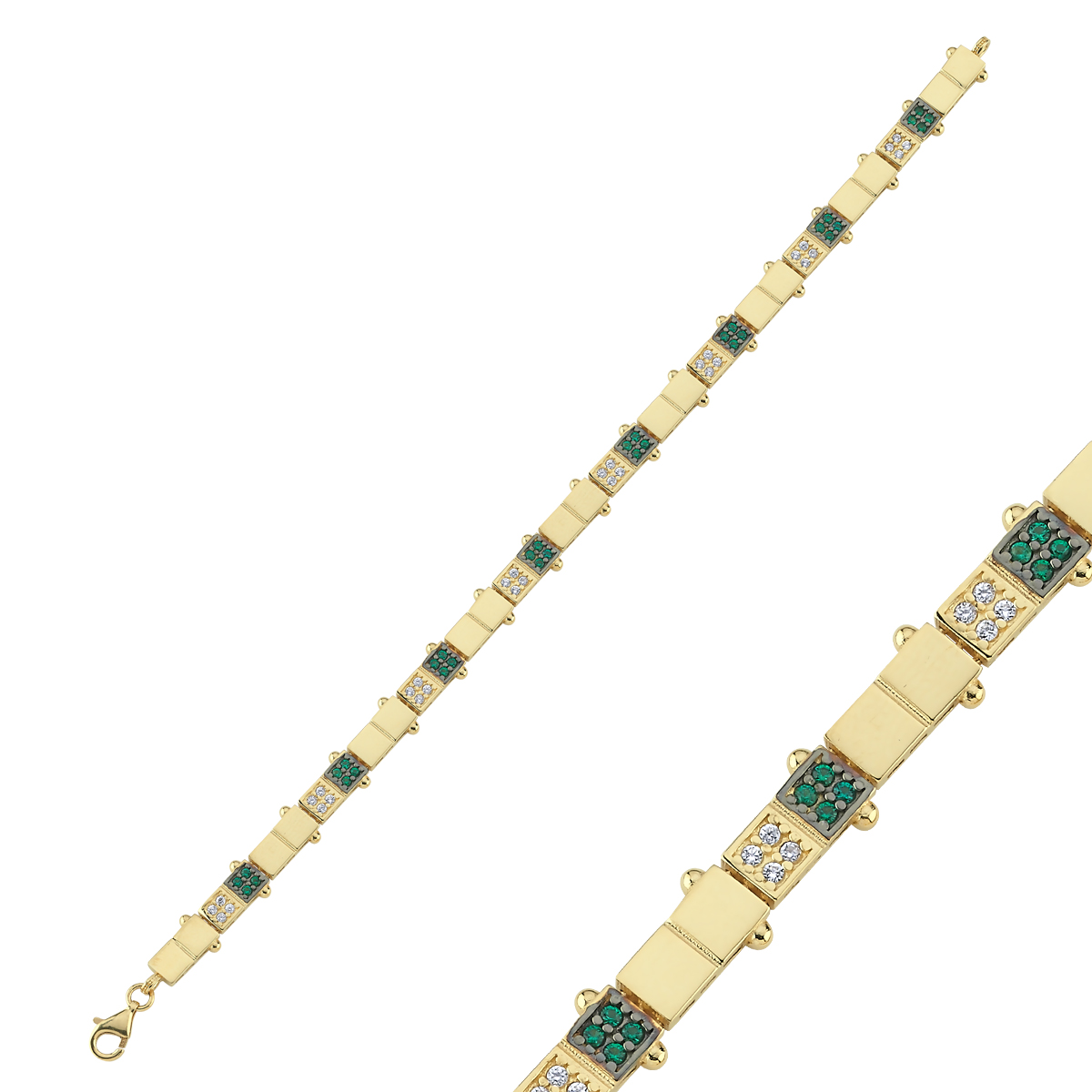 14 Ayar Yeşil Taşlı Unisex Bileklik