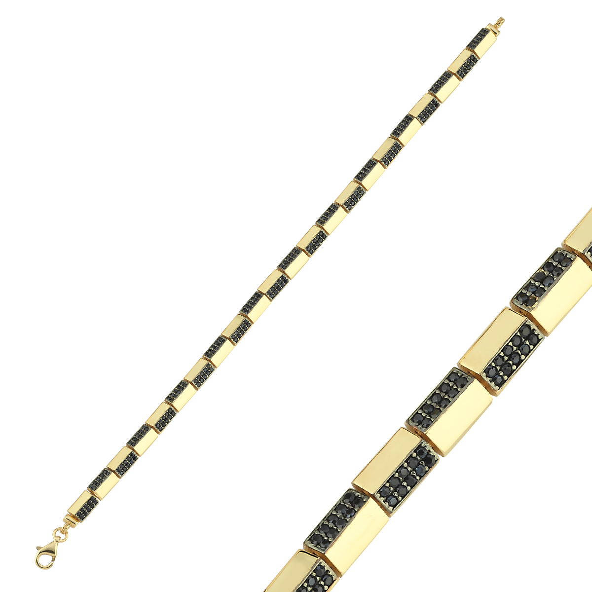 14 Ayar Siyah Taşlı Unisex Bileklik