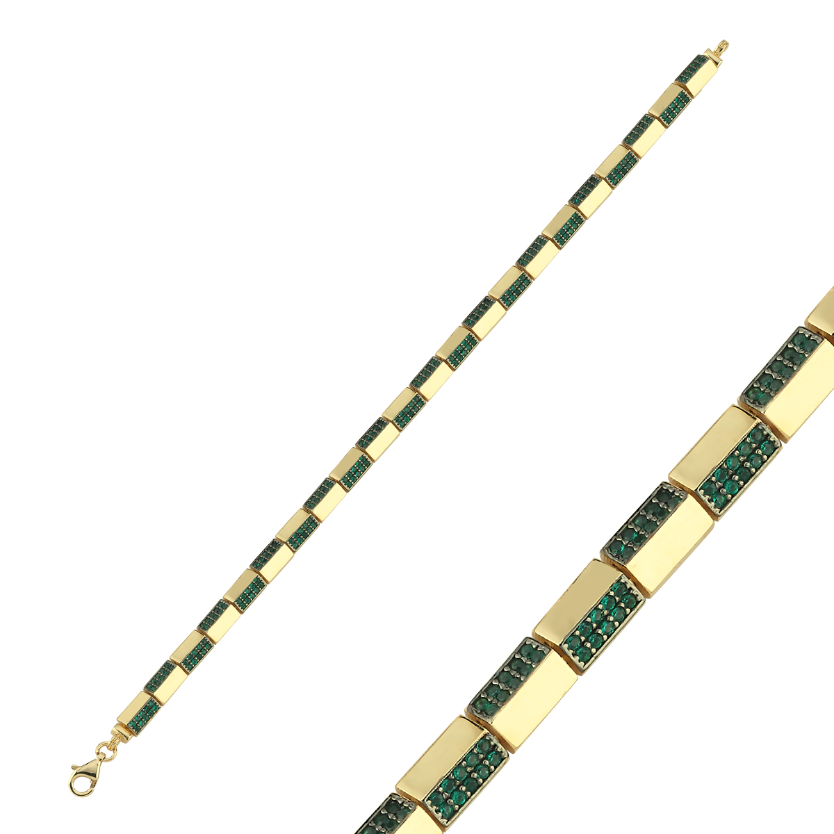 14 Ayar Yeşil Taşlı Piramit Bileklik