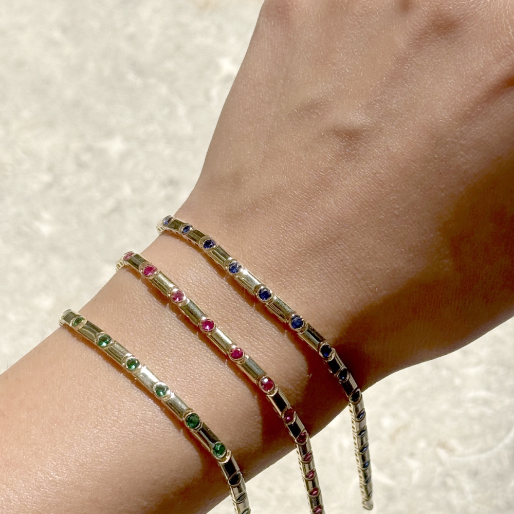 14 Ayar Yeşil Sıra Taşlı Bileklik