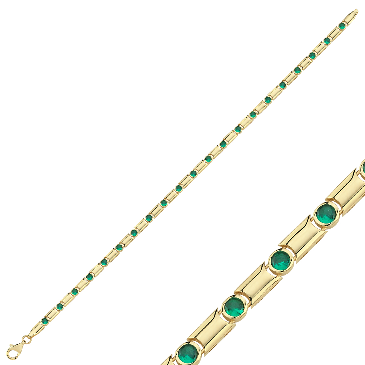 14 Ayar Yeşil Sıra Taşlı Bileklik