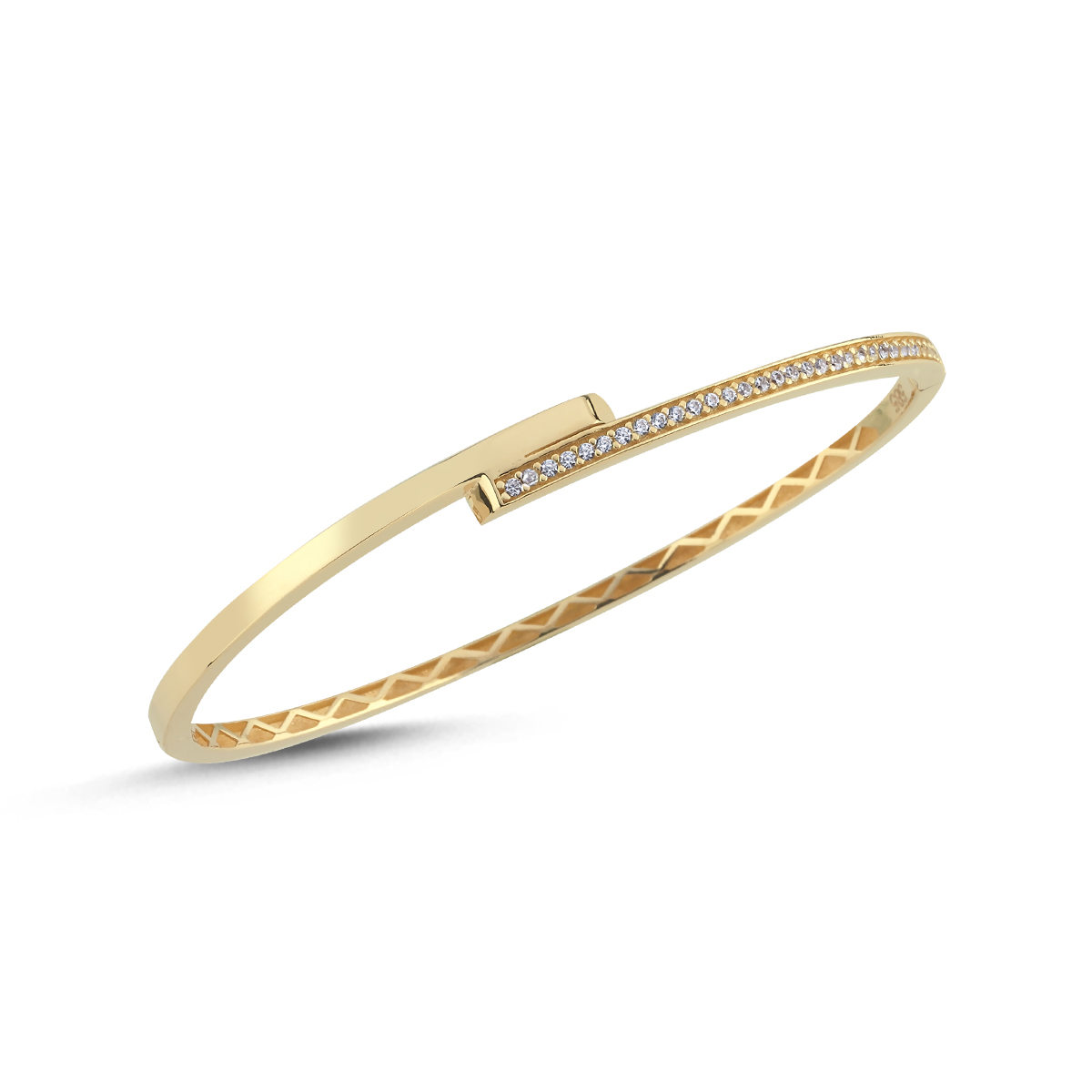 14 Ayar Tek Sıra Taşlı Kelepçe Bileklik