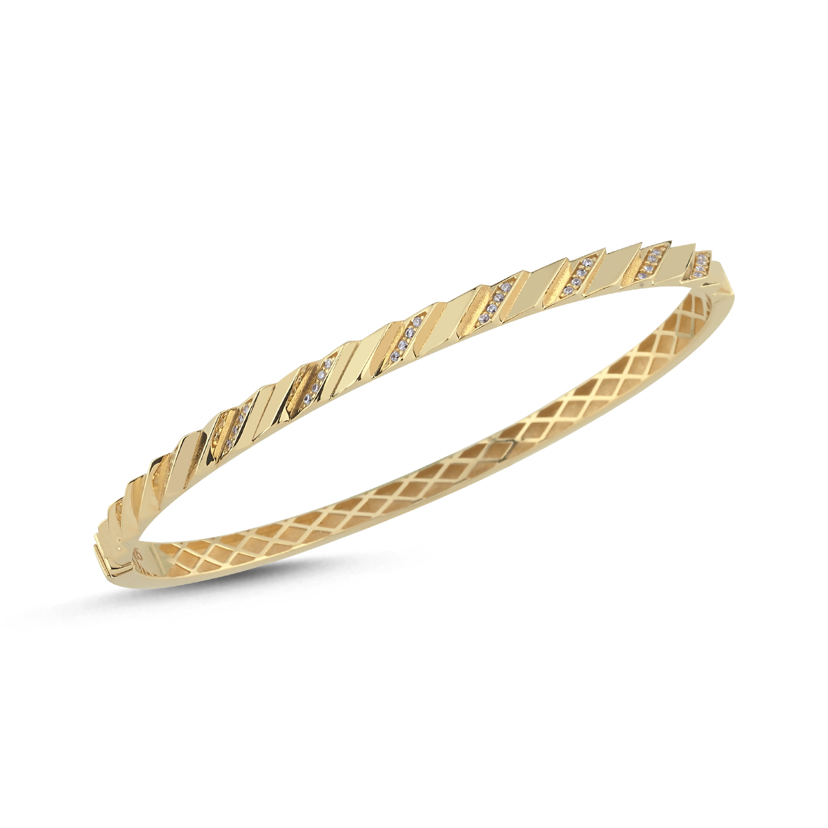 14 Ayar Burgu Desenli Taşlı Kelepçe Bileklik