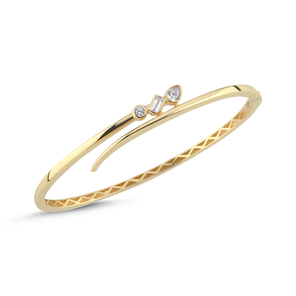 14 Ayar Üç Taşlı Kelepçe Bileklik