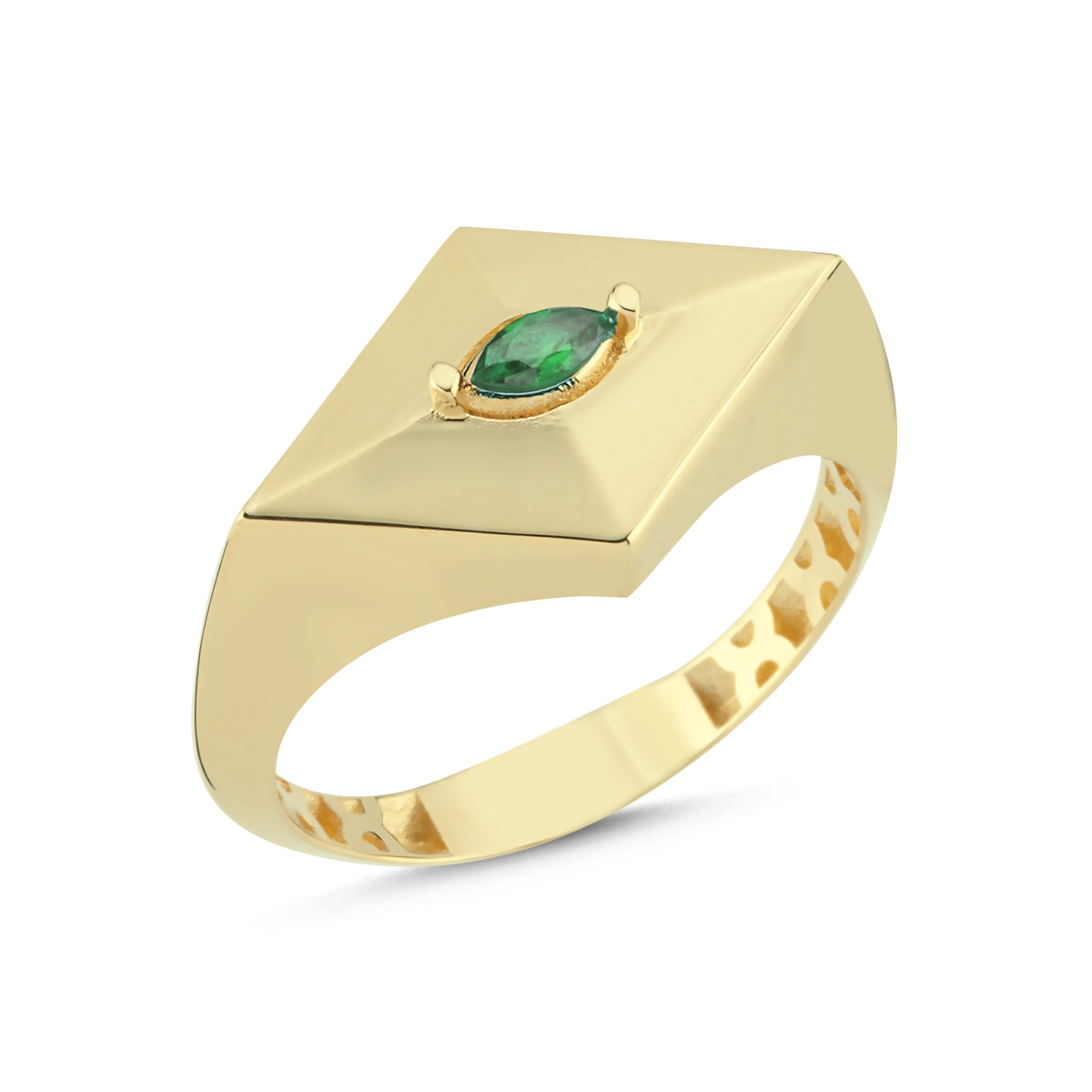 14 Ayar Yeşil Taşlı Yüzük