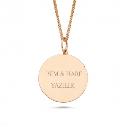 2,5 Cm Kırmızı Altın Plaka Kolye