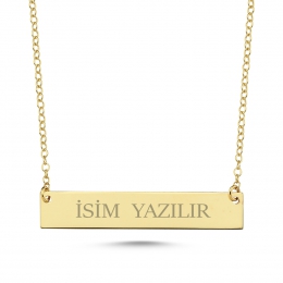 Yatay Plaka Altın Kolye