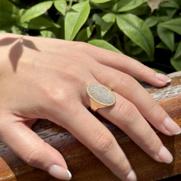 14 Ayar Zirkon Taşlı Oval Yüzük