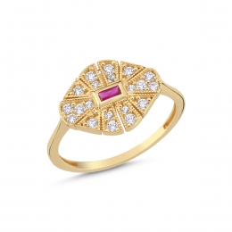 14 Ayar Zirkon Taşlı Vintage Yüzük