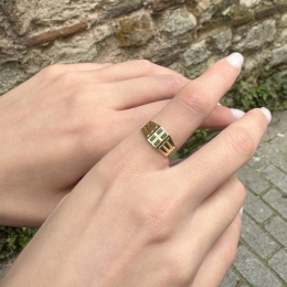 14 Ayar Yeşil Taşlı Şövalye Yüzük