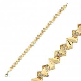 14 Ayar Taşlı Sıra Kalp Bileklik