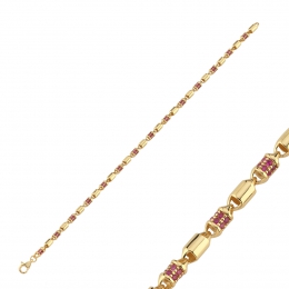 14 Ayar Kırmızı Taşlı Silindir Bileklik