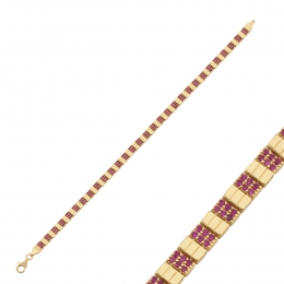 14 Ayar Kırmızı Taşlı Kare Bileklik