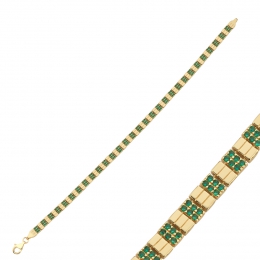 14 Ayar Yeşil Taşlı Kare Bileklik