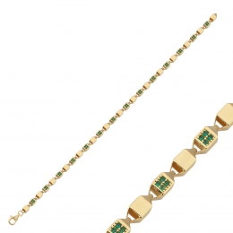 14 Ayar Yeşil Taşlı Küp Bileklik