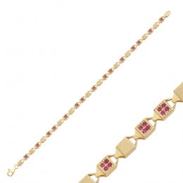 14 Ayar Kırmızı Taşlı Küp Bileklik