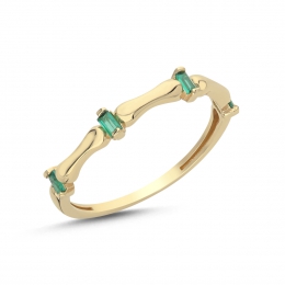 14 Ayar Yeşil taşlı Minimal Yüzük