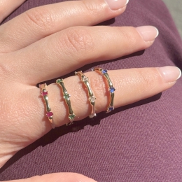 14 Ayar Yeşil taşlı Minimal Yüzük