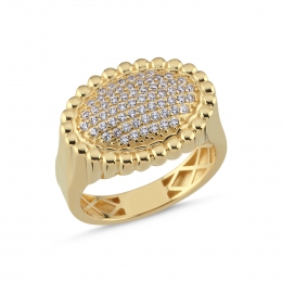 14 Ayar Oval Pave Taşlı Altın Yüzük