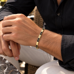 14 Ayar Siyah Taşlı Unisex Bileklik