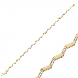 14 Ayar Taşlı Zikzak Bileklik