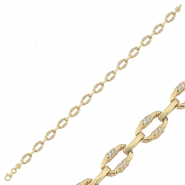 14 Ayar Altın Oval Link Taşlı Bileklik
